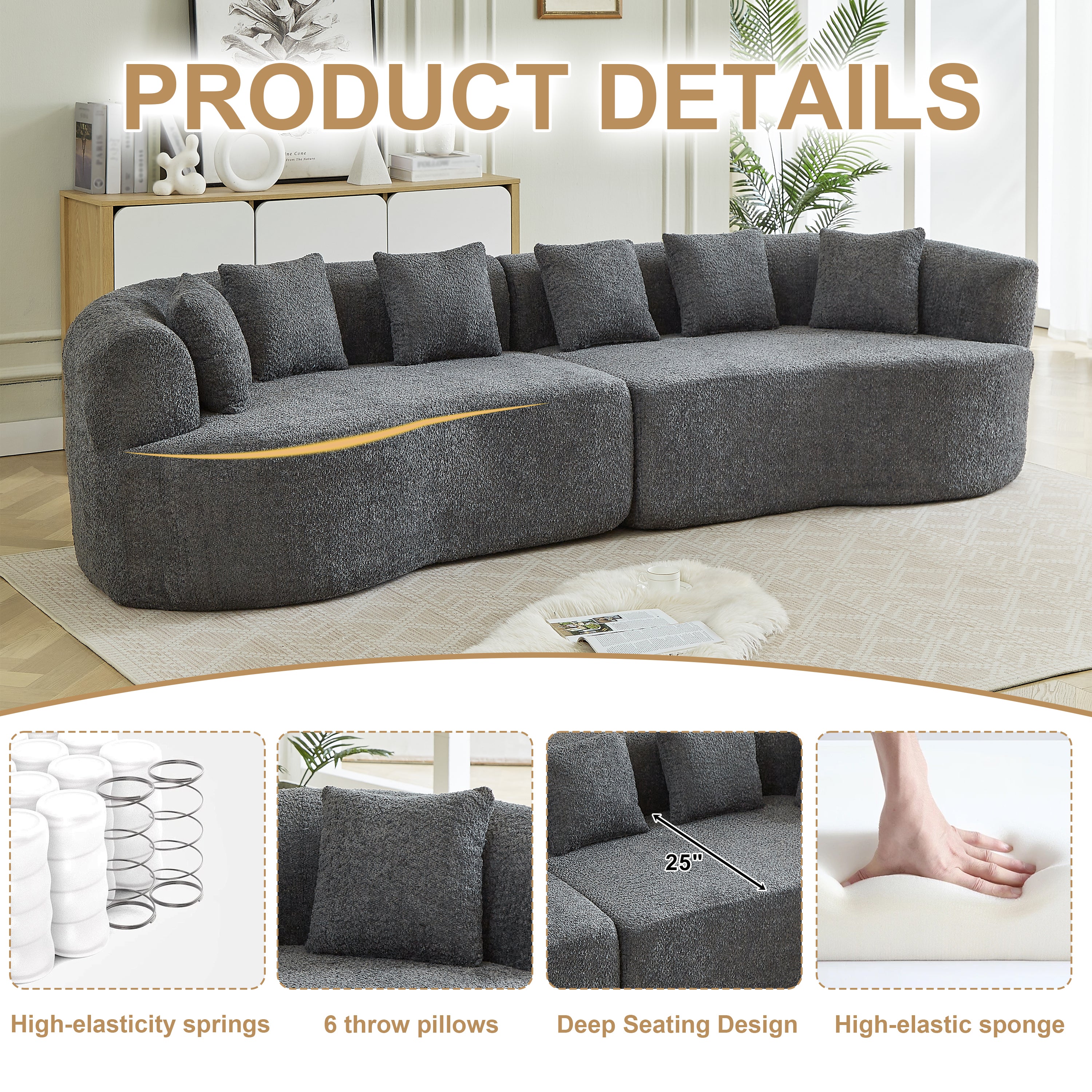 Curved Sectional Sofa - 111.5-Inch Oversized Modern Design