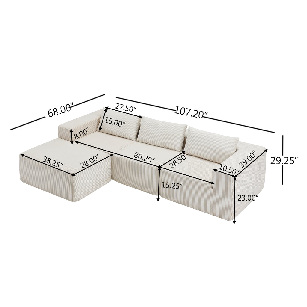 107" Compressed Sectional Sofas (Beige)