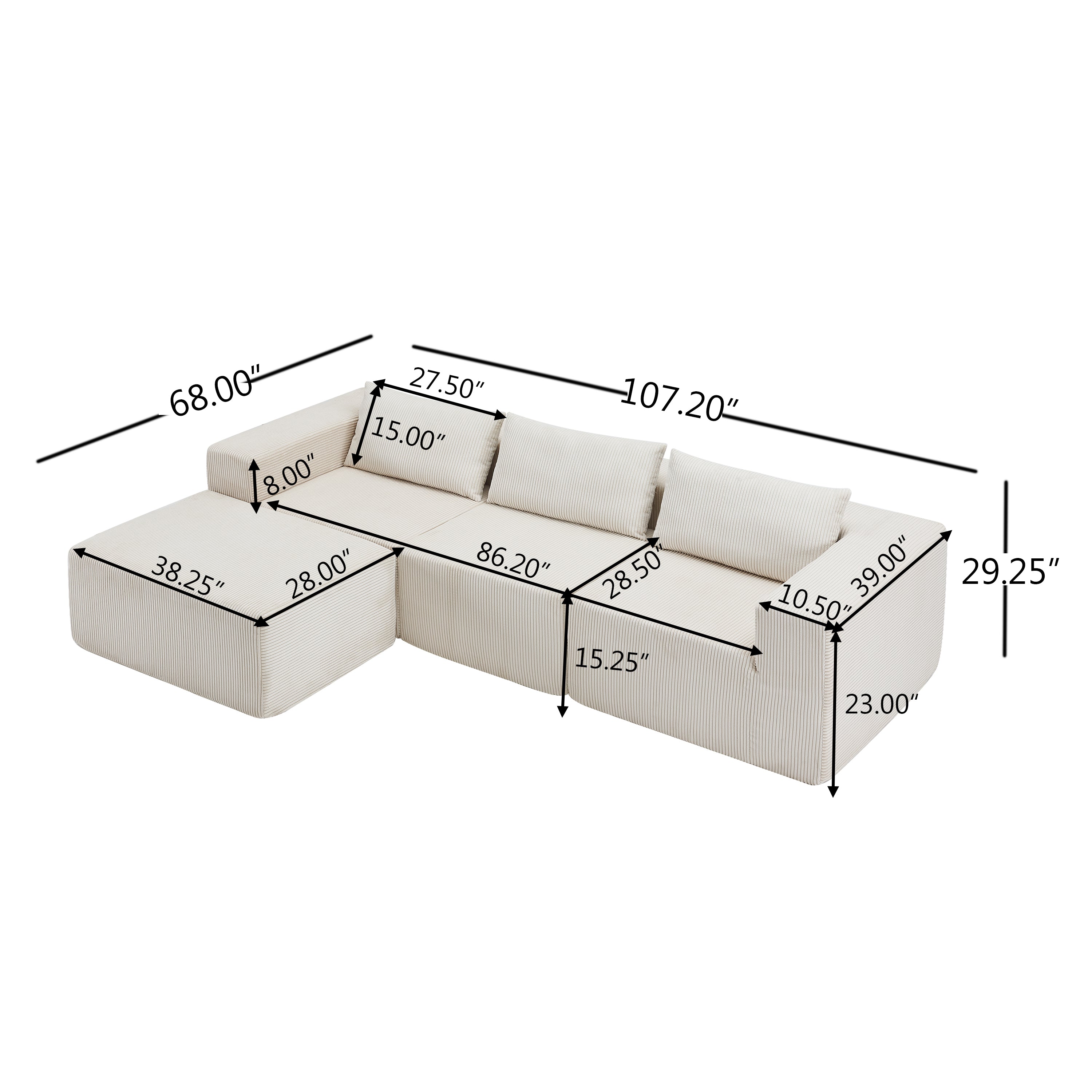 107" Compressed Sectional Sofas (Beige)