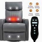 Grey Faux Leather Heat Massage Manual Recliner Chair