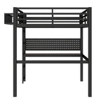 Full Size Loft Bed Frame with Desk and Storage Basket