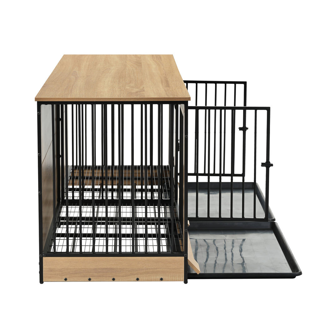 Wooden Dog Crate Furniture with Two Combined Rooms for Medium to Large Dogs