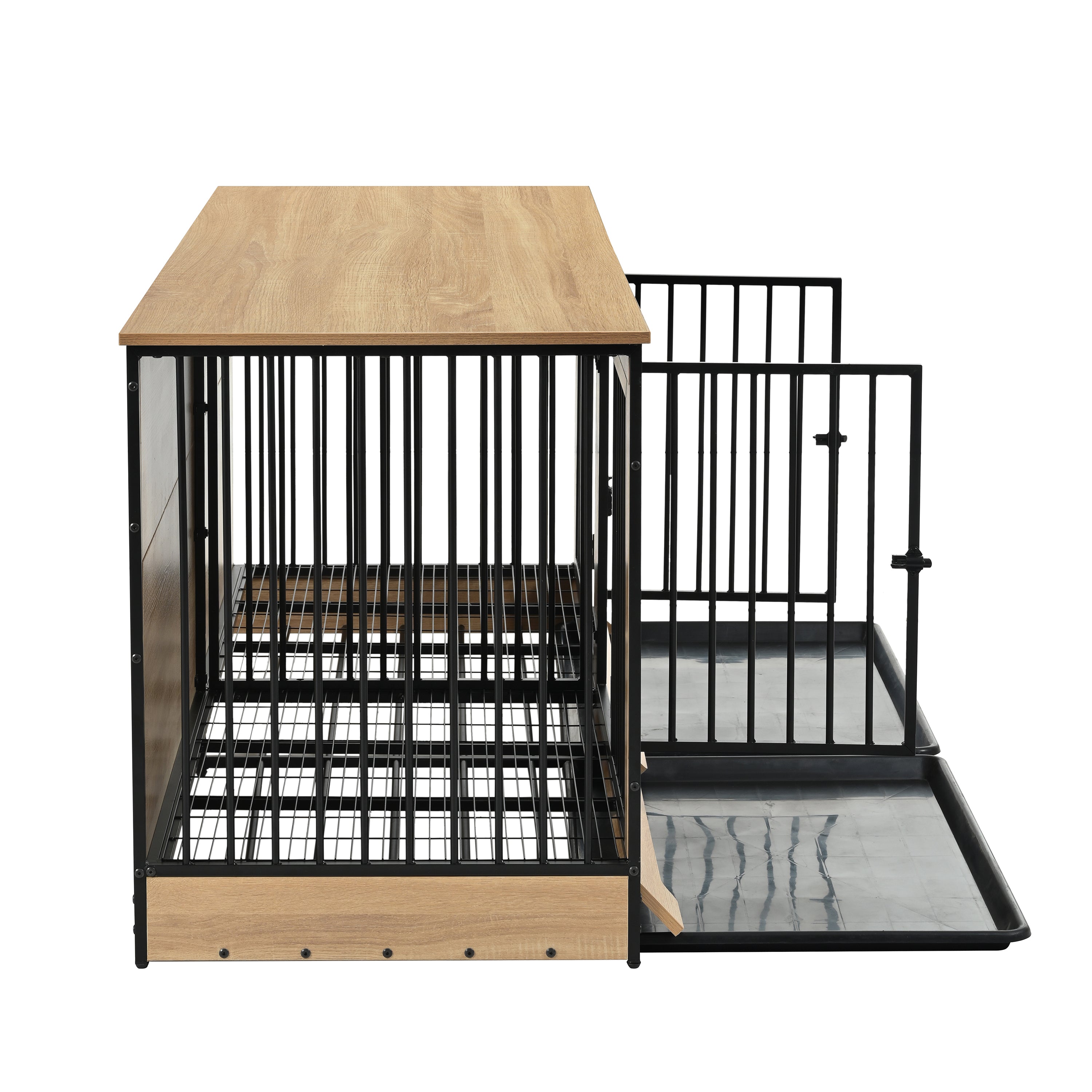 Wooden Dog Crate Furniture with Two Combined Rooms for Medium to Large Dogs