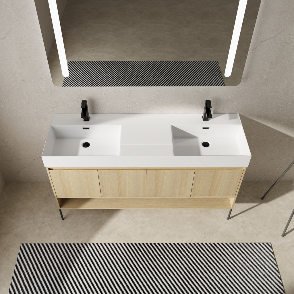 60" Bathroom Vanity Combo with Double Resin Sink