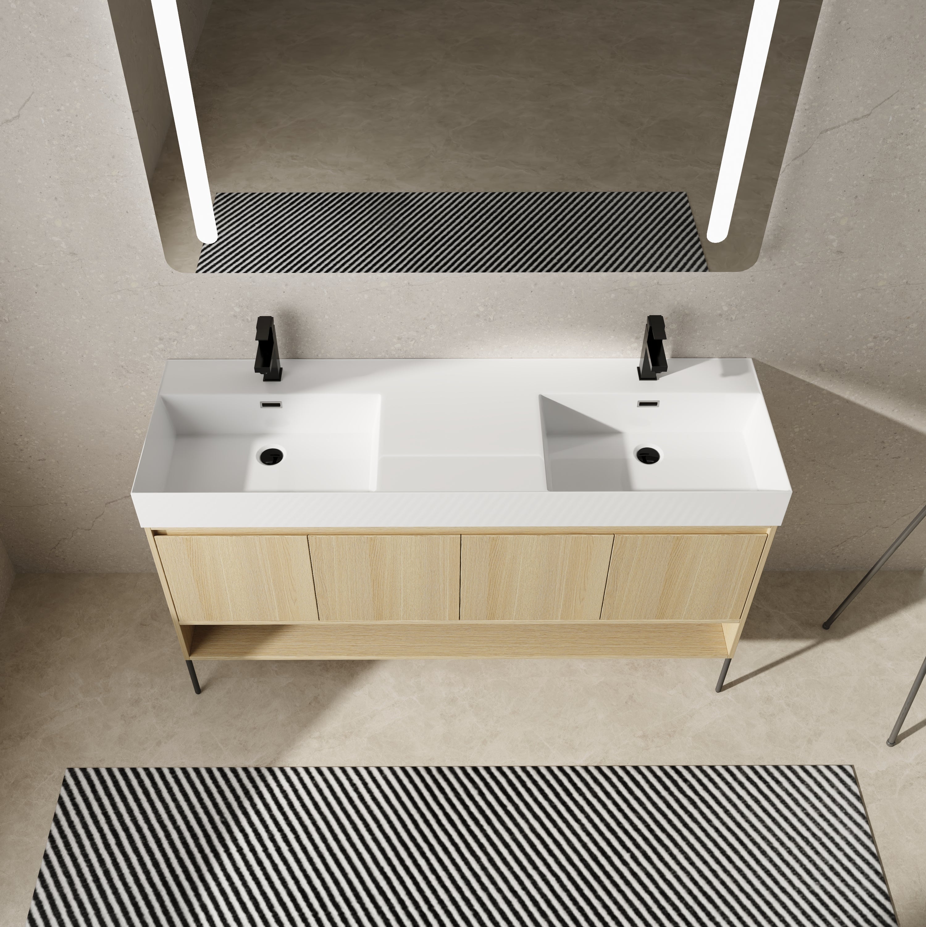 60" Bathroom Vanity Combo with Double Resin Sink