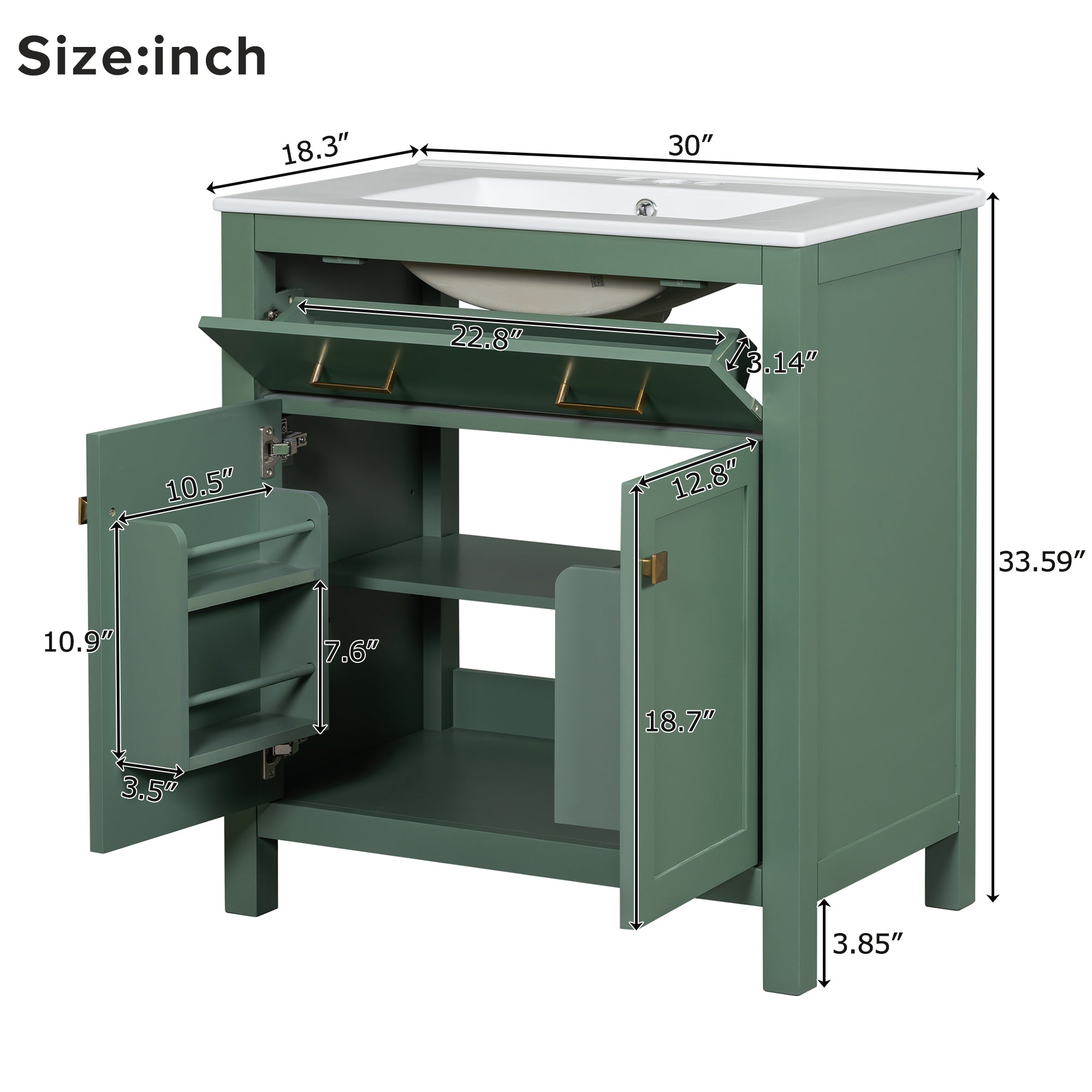 30-Inch Bathroom Vanity with Ceramic Sink - Modern