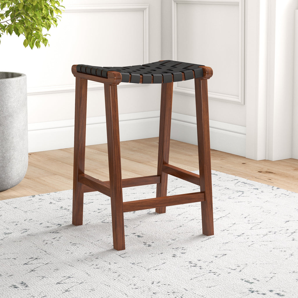 James Mid-Century Modern Genuine Leather Counter Stool