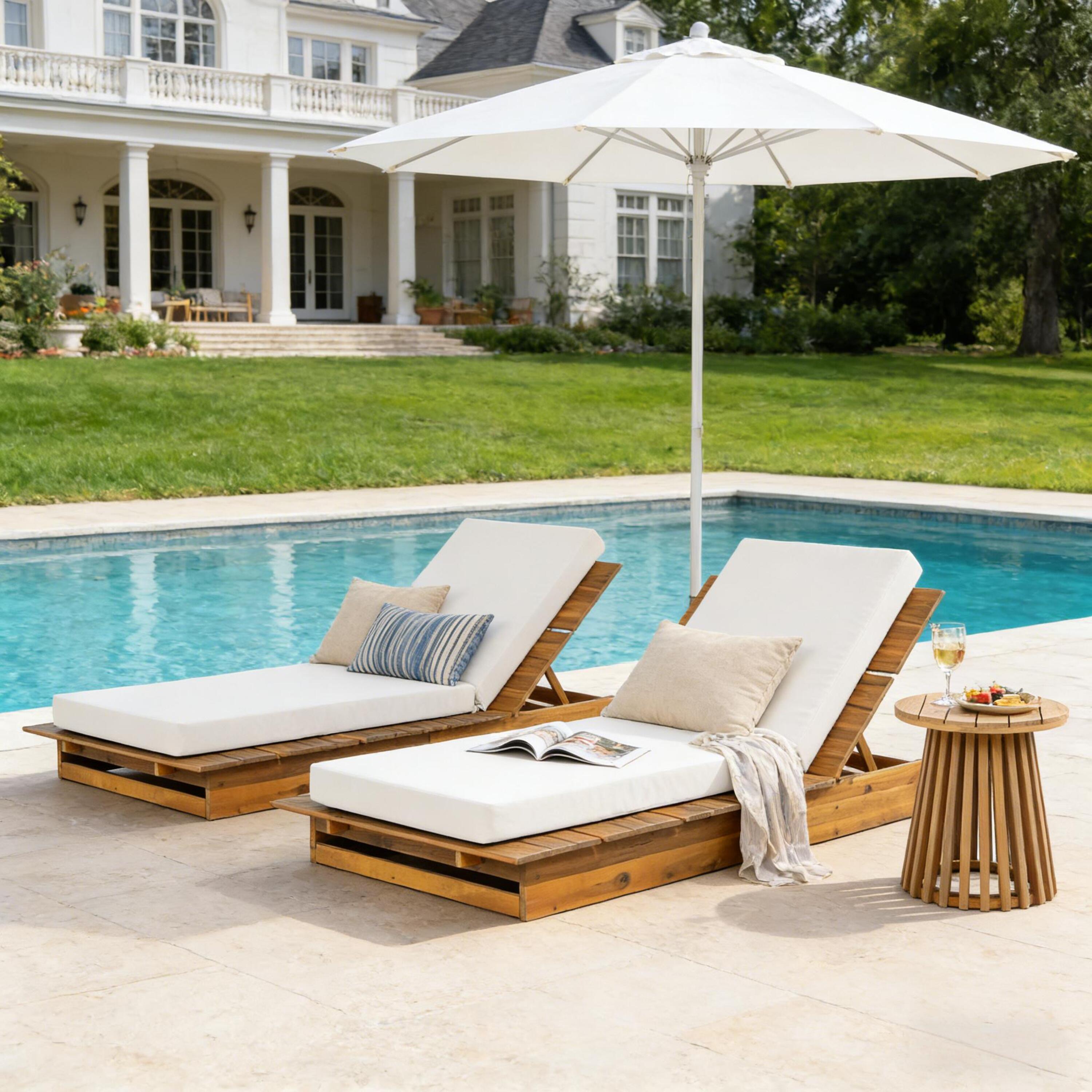 Acacia Wood Chaise Lounge with Movable Cushions