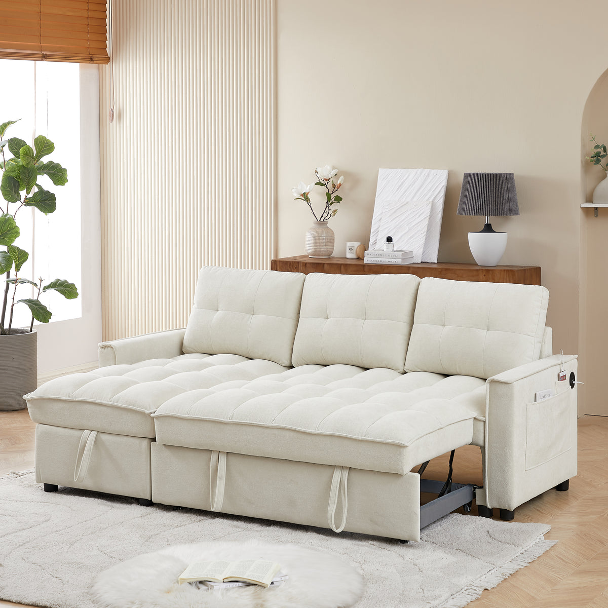 71.3" Reclining Sofa Bed with USB Ports – L-Shaped Sectional