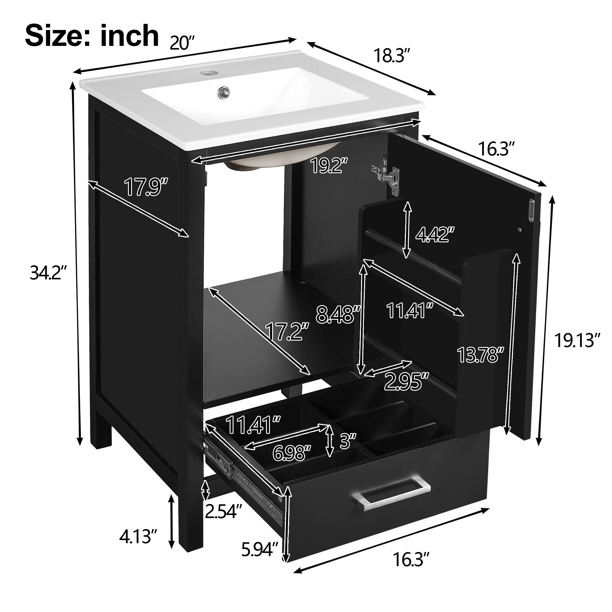20-Inch Modern Bathroom Vanity with Ceramic Sink