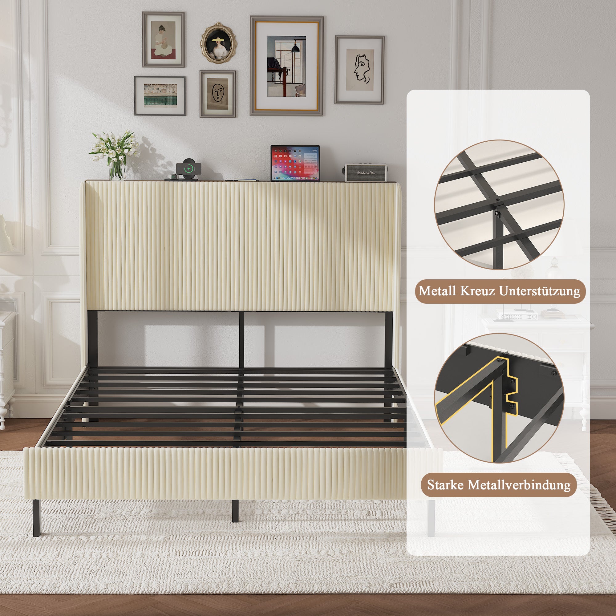 Queen Size Platform Bed with Charging Station