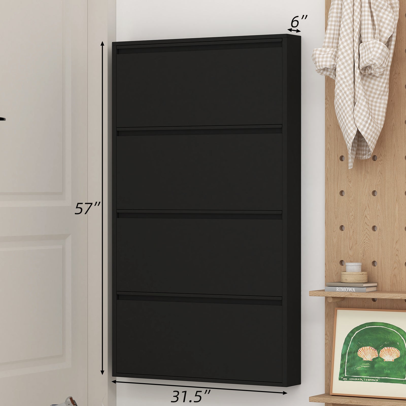 Metal Shoe Cabinet with 4 Flip Drawers