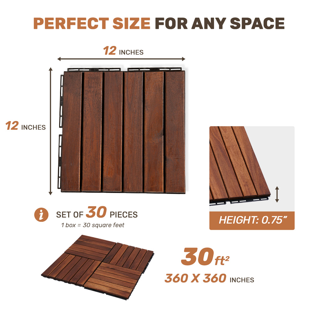 30 PCS Interlocking Deck Tiles Striped Pattern