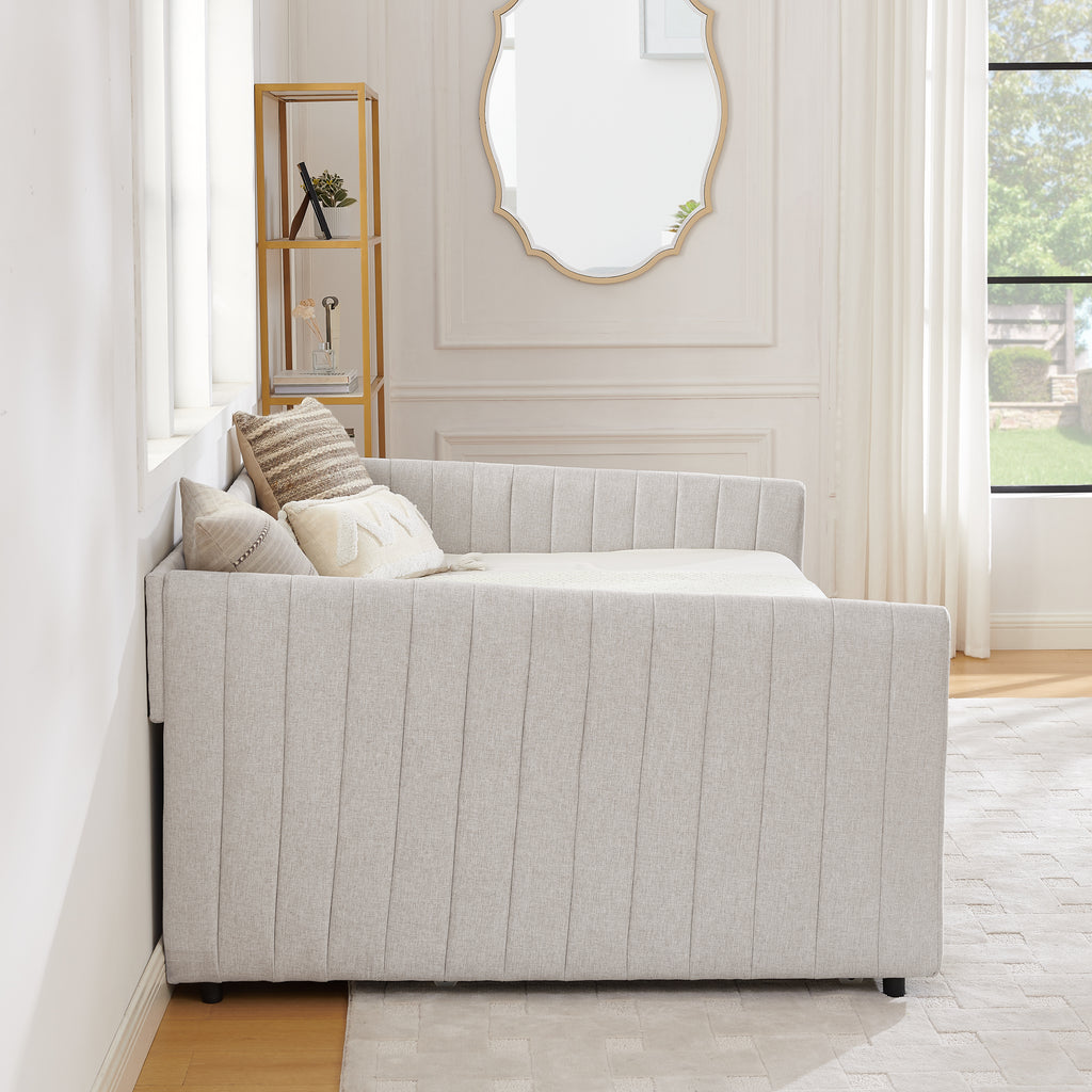 Full Size Daybed with Trundle Upholstered Sofa Bed