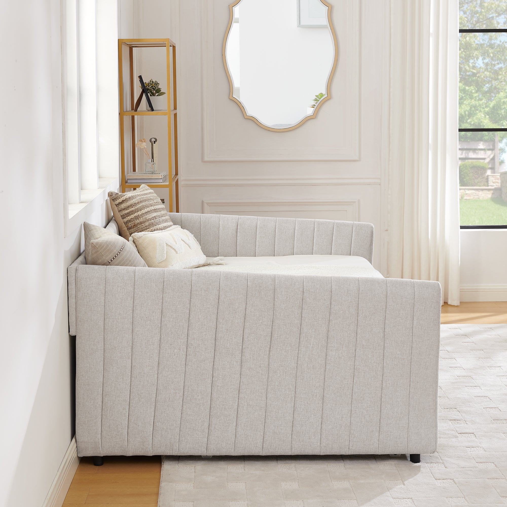 Full Size Daybed with Trundle Upholstered Sofa Bed