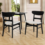 Set of 2 Dining Chairs - Upholstered Seat, Rubberwood Legs