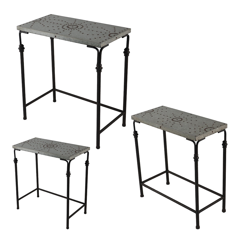 Set of 3 Gilbert Nesting Tables - Metal Plant Stand