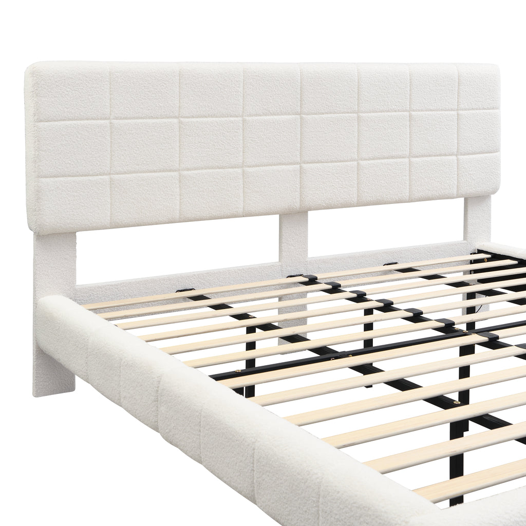 White Boucle Floating Bed with Light, King