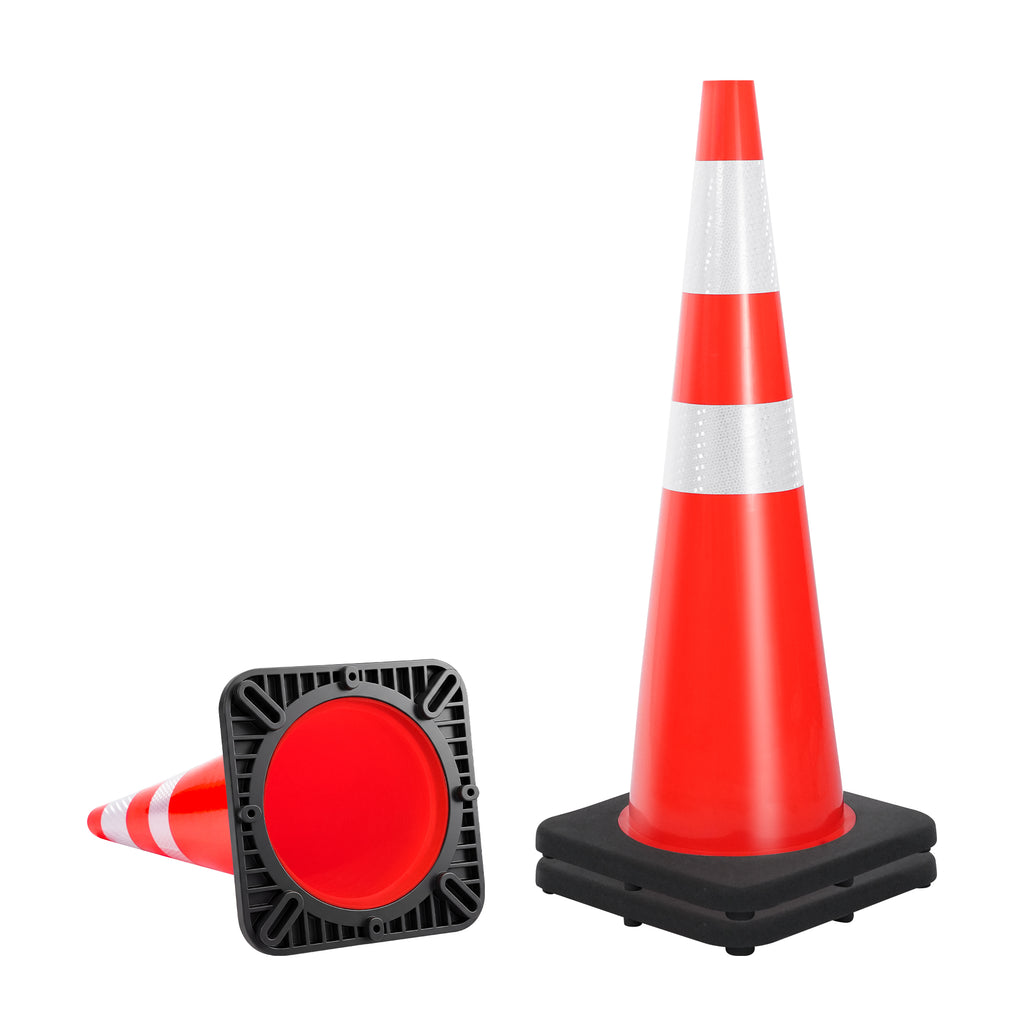36" Heavy-Duty Traffic Cones with Reflective Collars - 4 Pack