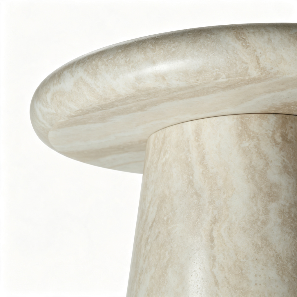 Round Fiberglass Travertine Print Coffee Table, 21.65-Inch, Low Profile