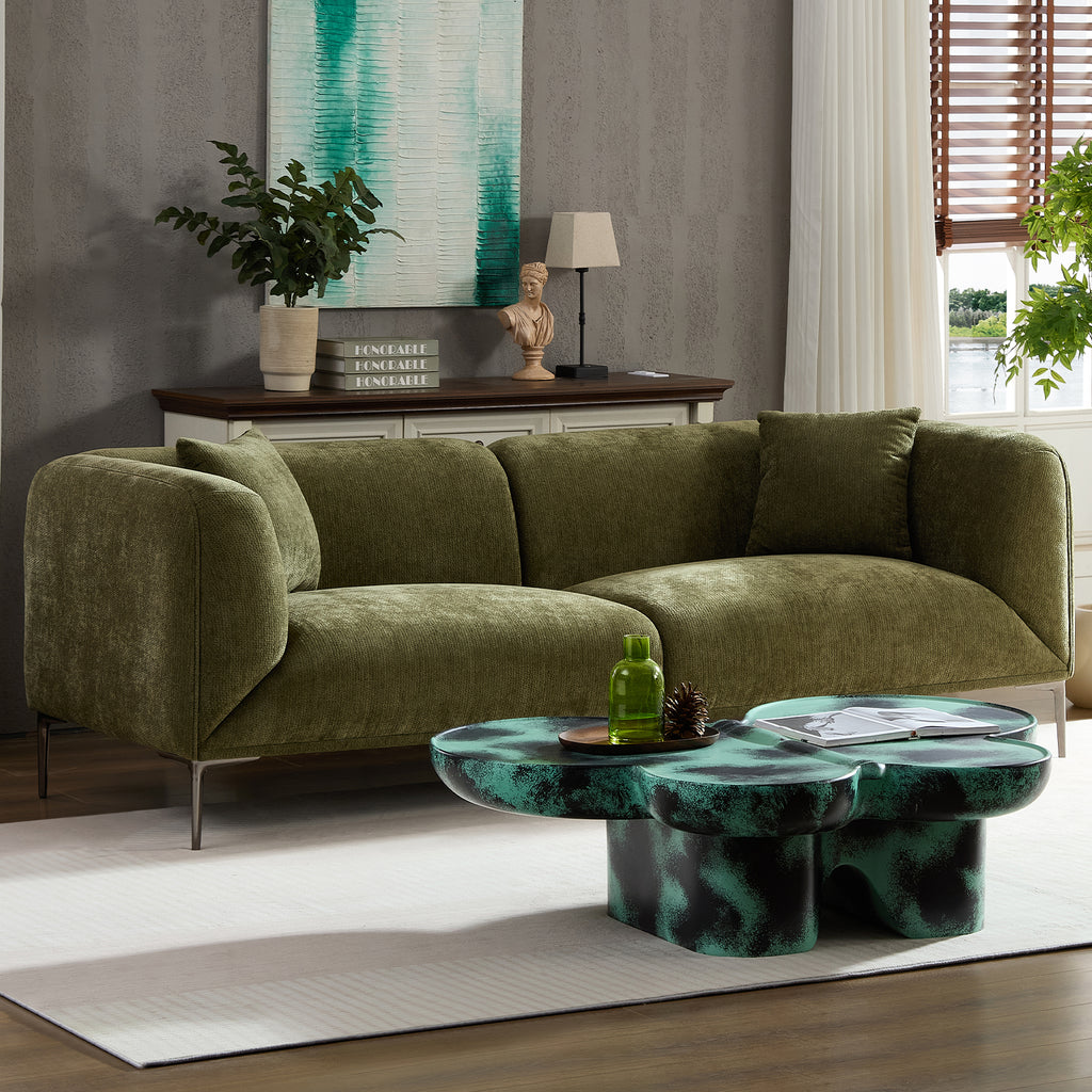 Modern Three-Seat Sofa, 82-Inch, Green Fabric