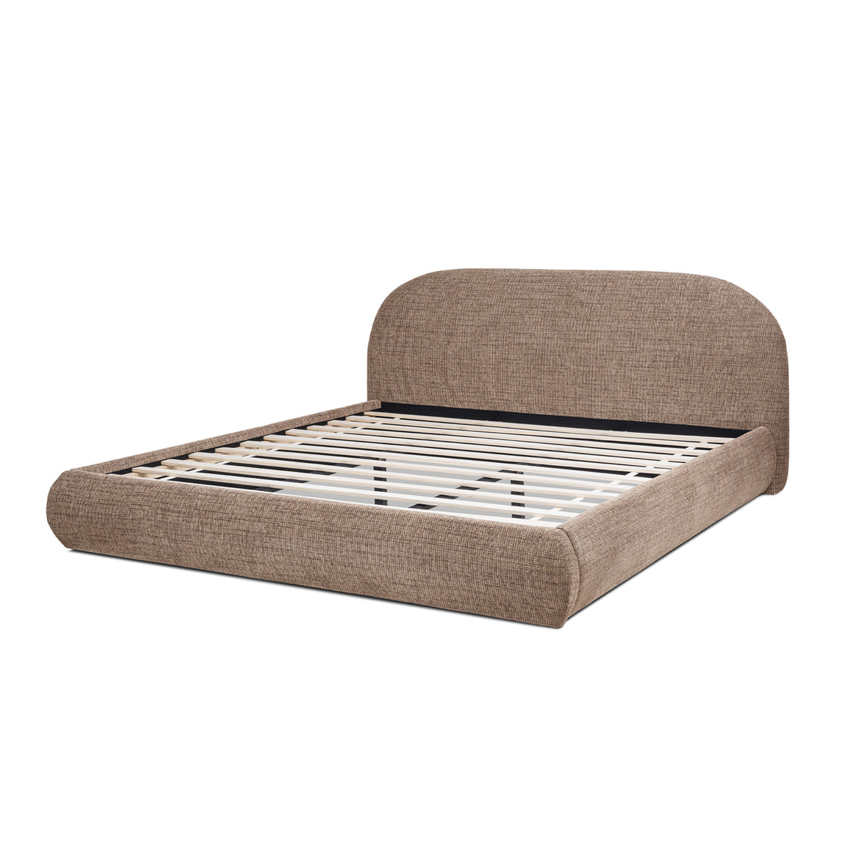 Archie Puffy Grounded Upholstered Platform Bed, King, Taupe