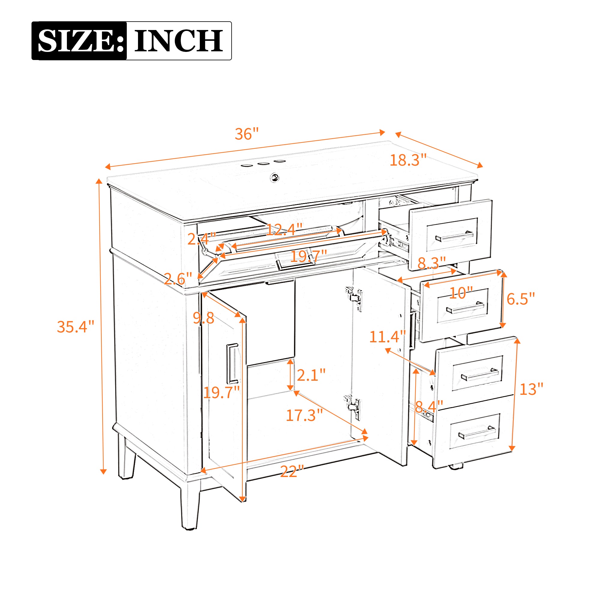 36-Inch White Modern Bathroom Vanity with Ceramic Sink