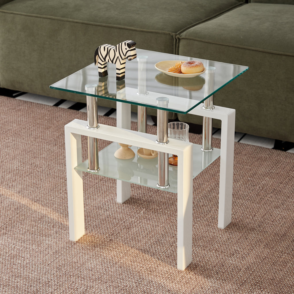 2 Pieces Tempered Glass End Table Set