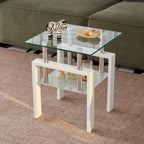 2 Pieces Tempered Glass End Table Set