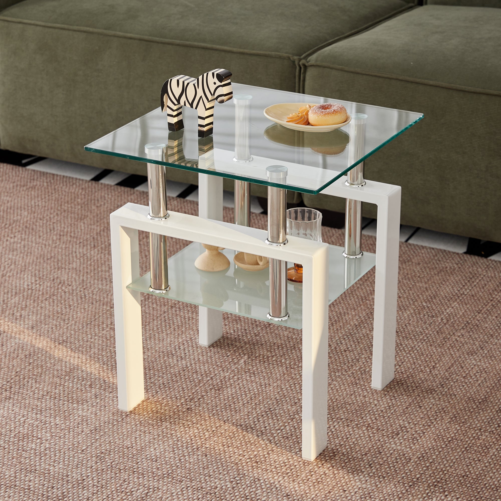 2 Pieces Tempered Glass End Table Set