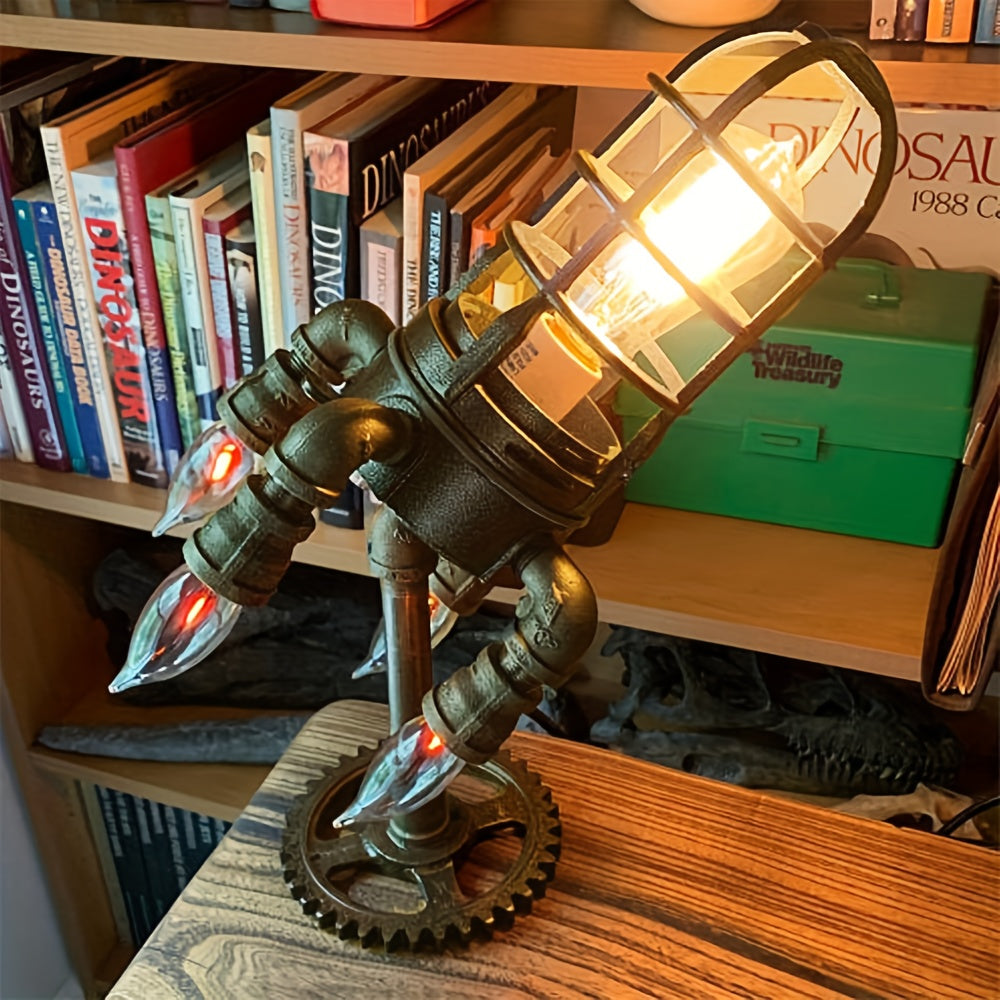 Steampunk Flame Effect Lamp – Remote Control Vintage Industrial Table Light Decor
