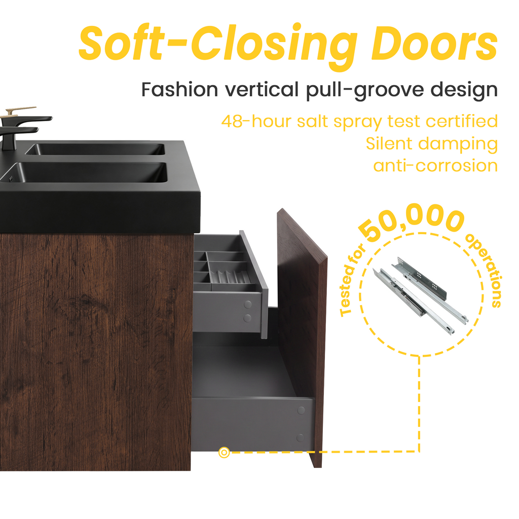 Alicia 72-Inch Mid-Century Bathroom Vanity with Double Sink, Dark Walnut