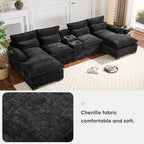 Modern U-Shaped Sectional Sofa with Console, Cup Holders and USB Charger