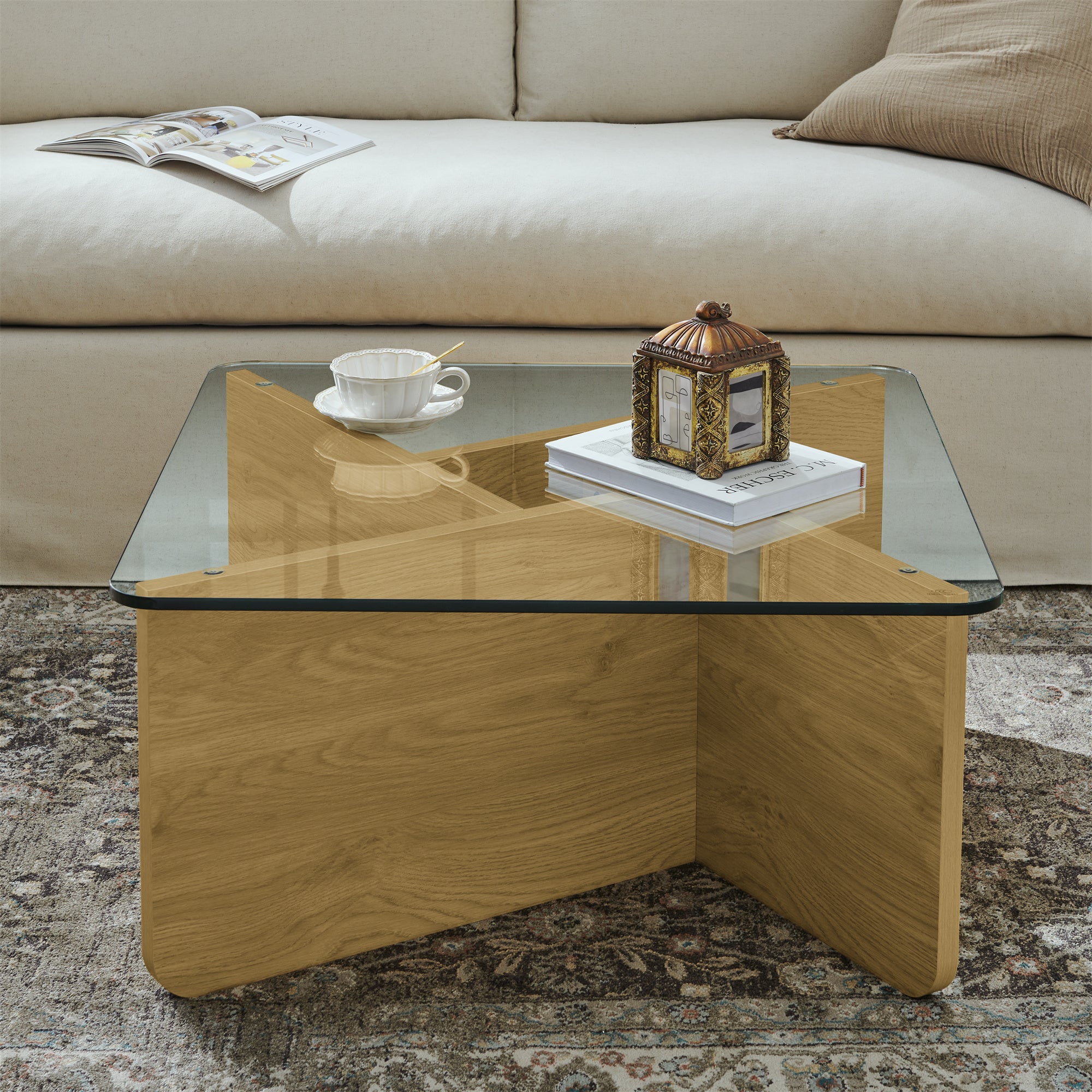 31.5 Inch Mid-Century Modern Glass Coffee Table