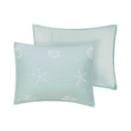 4 Piece Cotton Reversible Embroidered Quilt Set with Throw Pillow - Aqua King/Cal King