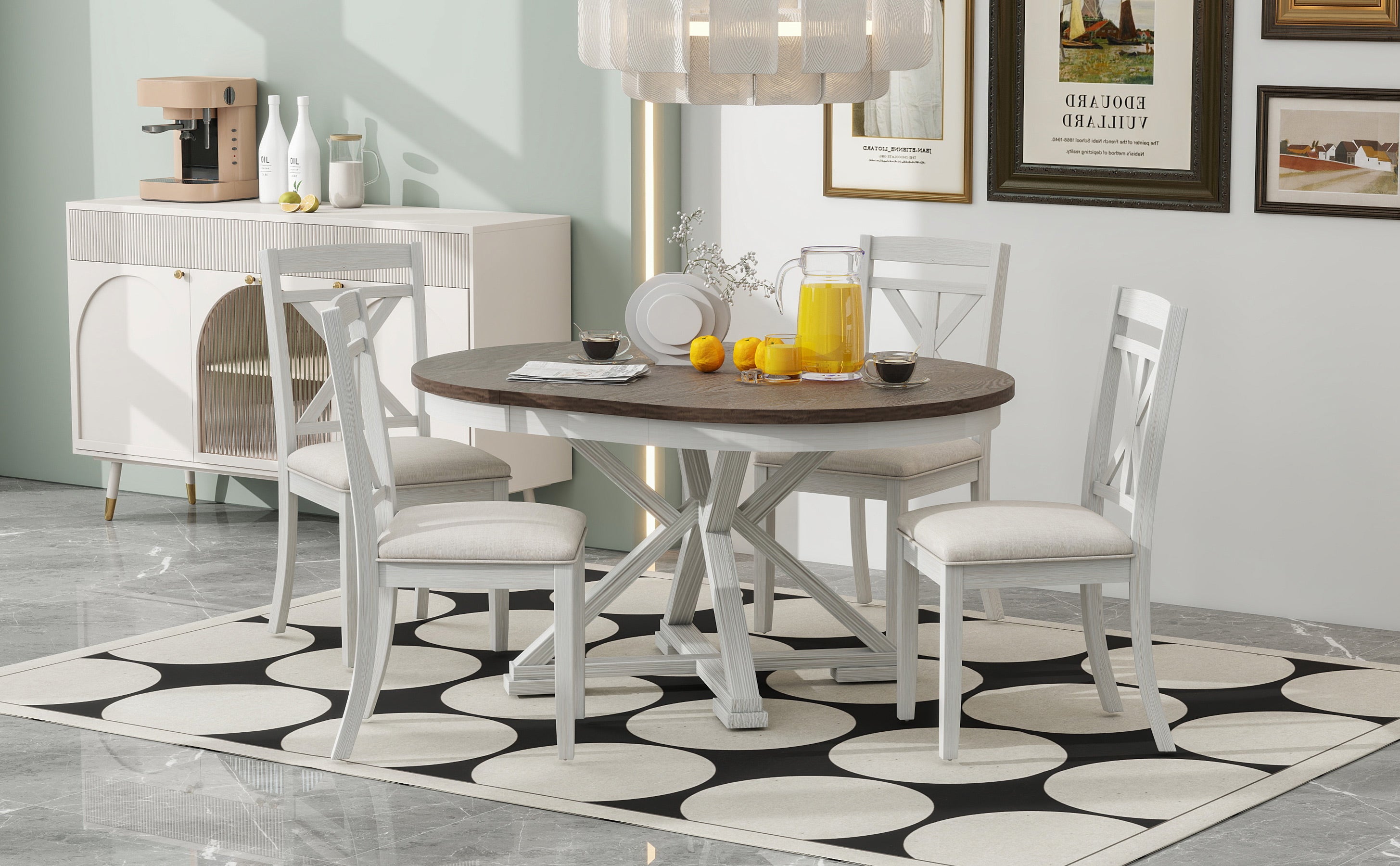 TREXM 5-Piece Retro Functional Dining Table Set
