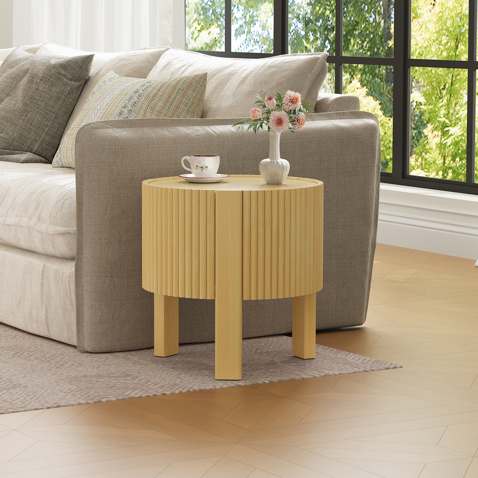 Round Fluted Side Table with Storage