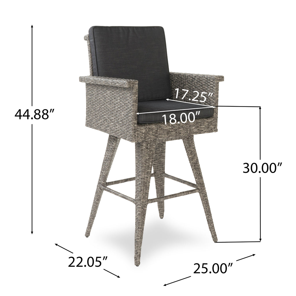 30" Outdoor Wicker Swivel Barstool with Water Resistant Cushion