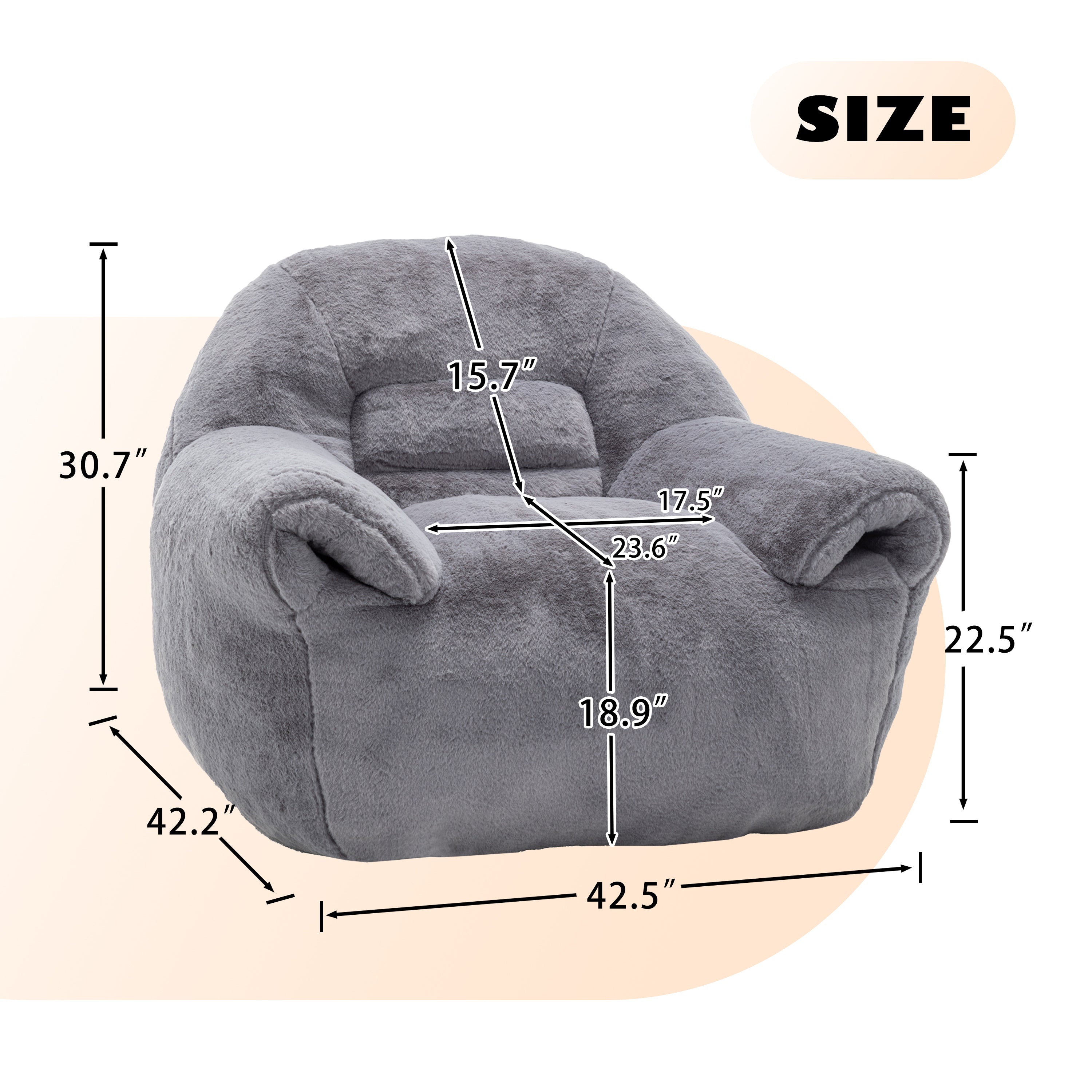 Comfy Faux Fur Bean Bag Chair with Back Support