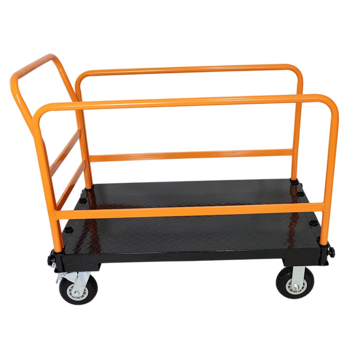 Heavy Duty Steel Platform Cart with Adjustable Guardrails, Yellow and Black