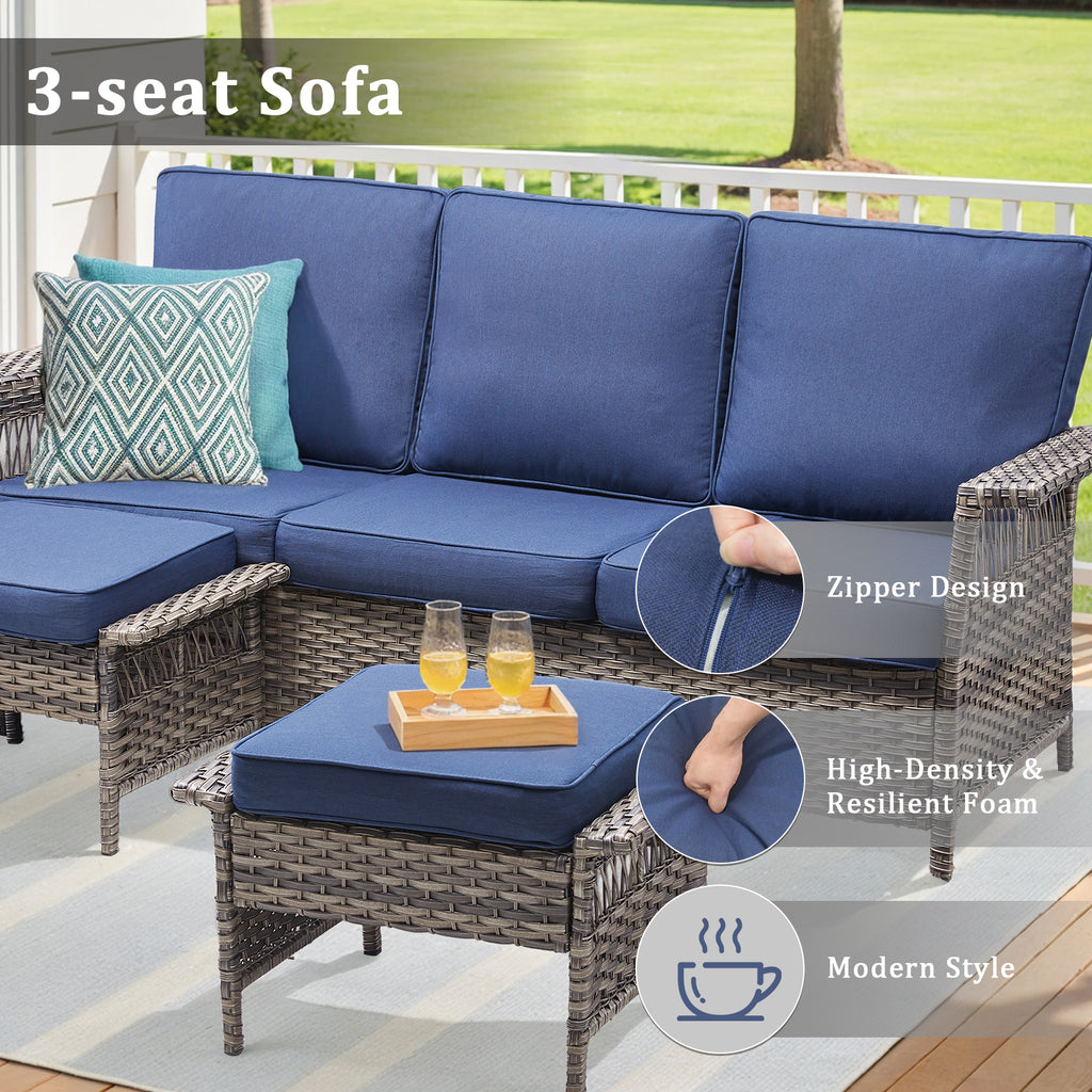 76.7" Wide Outdoor Wicker Patio Sofa