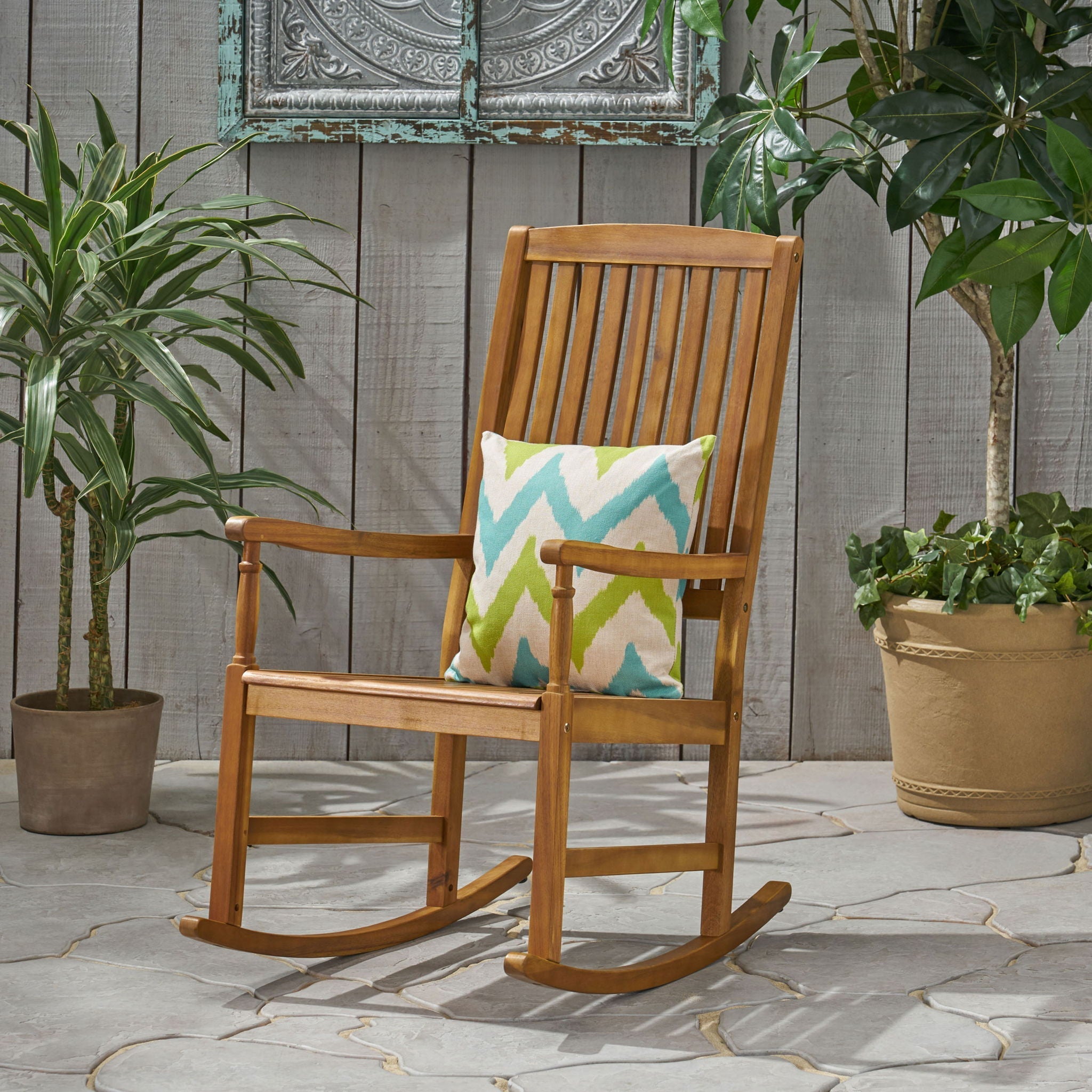 Muse Outdoor Acacia Rocking Chair with Slat Design - Teak