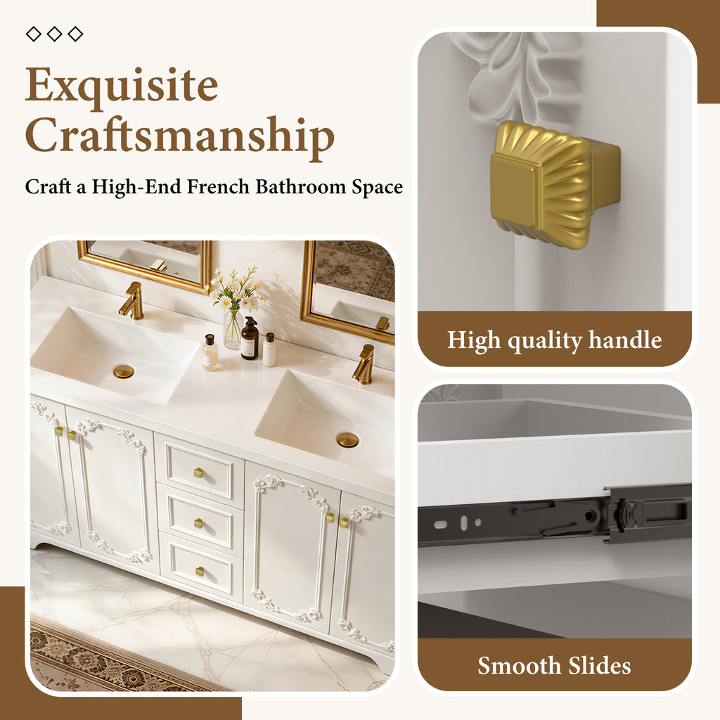 60" White French-Style Bathroom Vanity Cabinet
