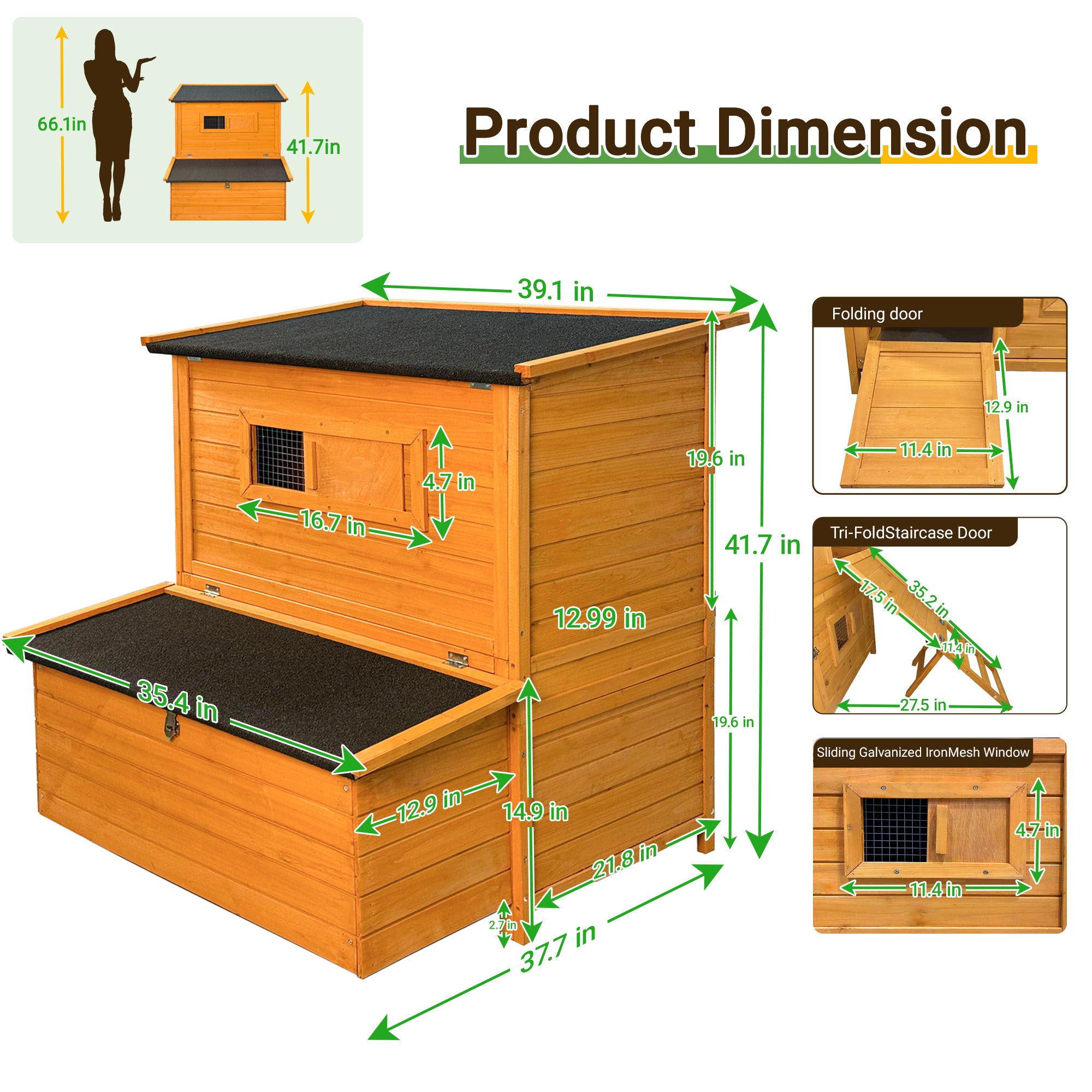 Double-House Wooden Chicken Coop For 6-8 Chickens