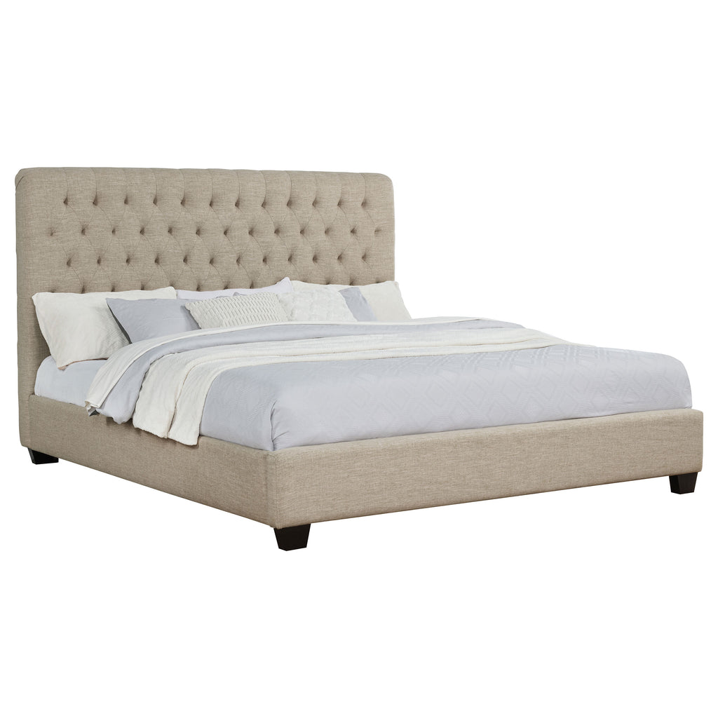 Copper Oatmeal Upholstered Eastern King Panel Bed