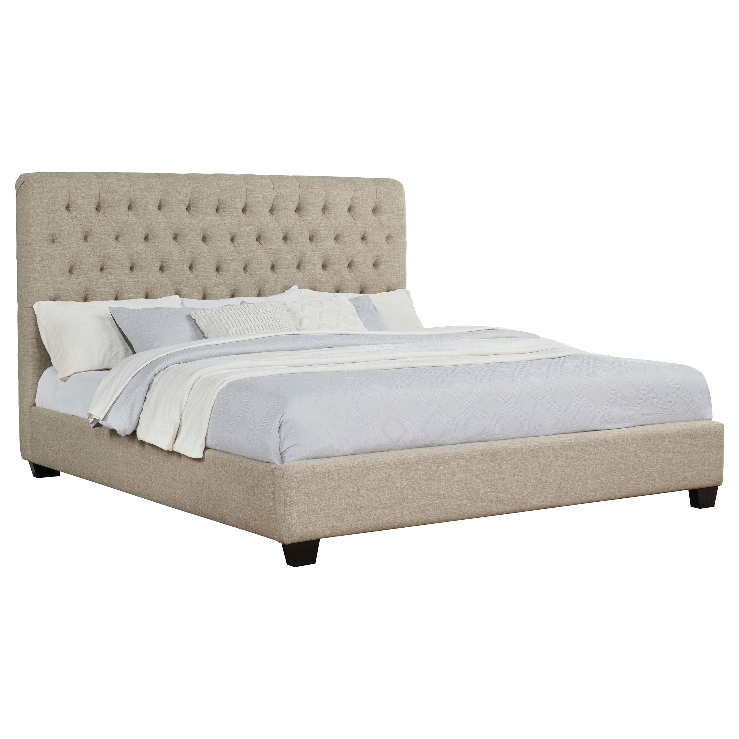 Copper Oatmeal Upholstered Eastern King Panel Bed