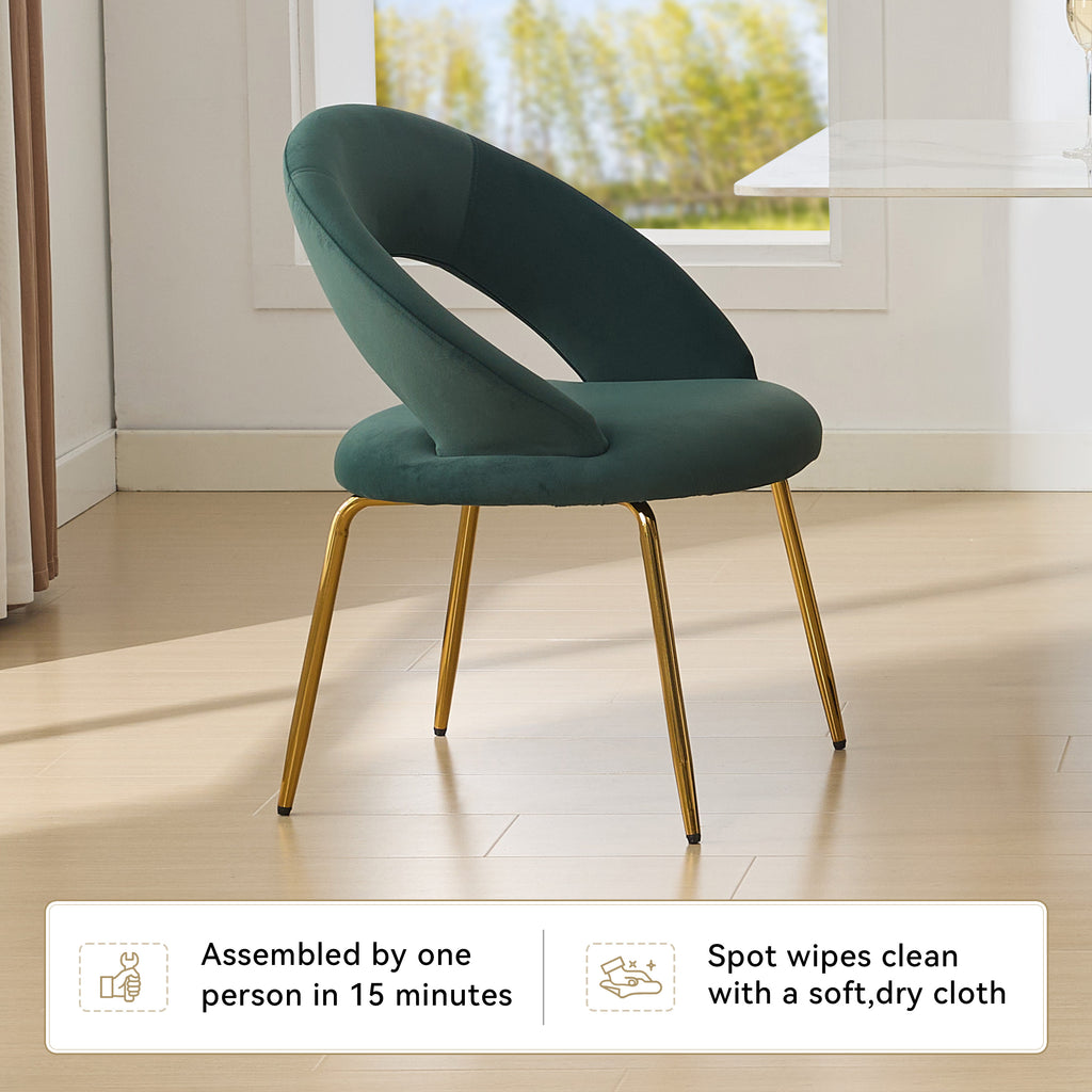 Velvet Fabric Dining Chairs With Curved Backrest and Golden Metal Legs