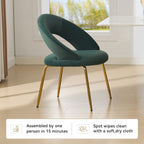 Velvet Fabric Dining Chairs With Curved Backrest and Golden Metal Legs