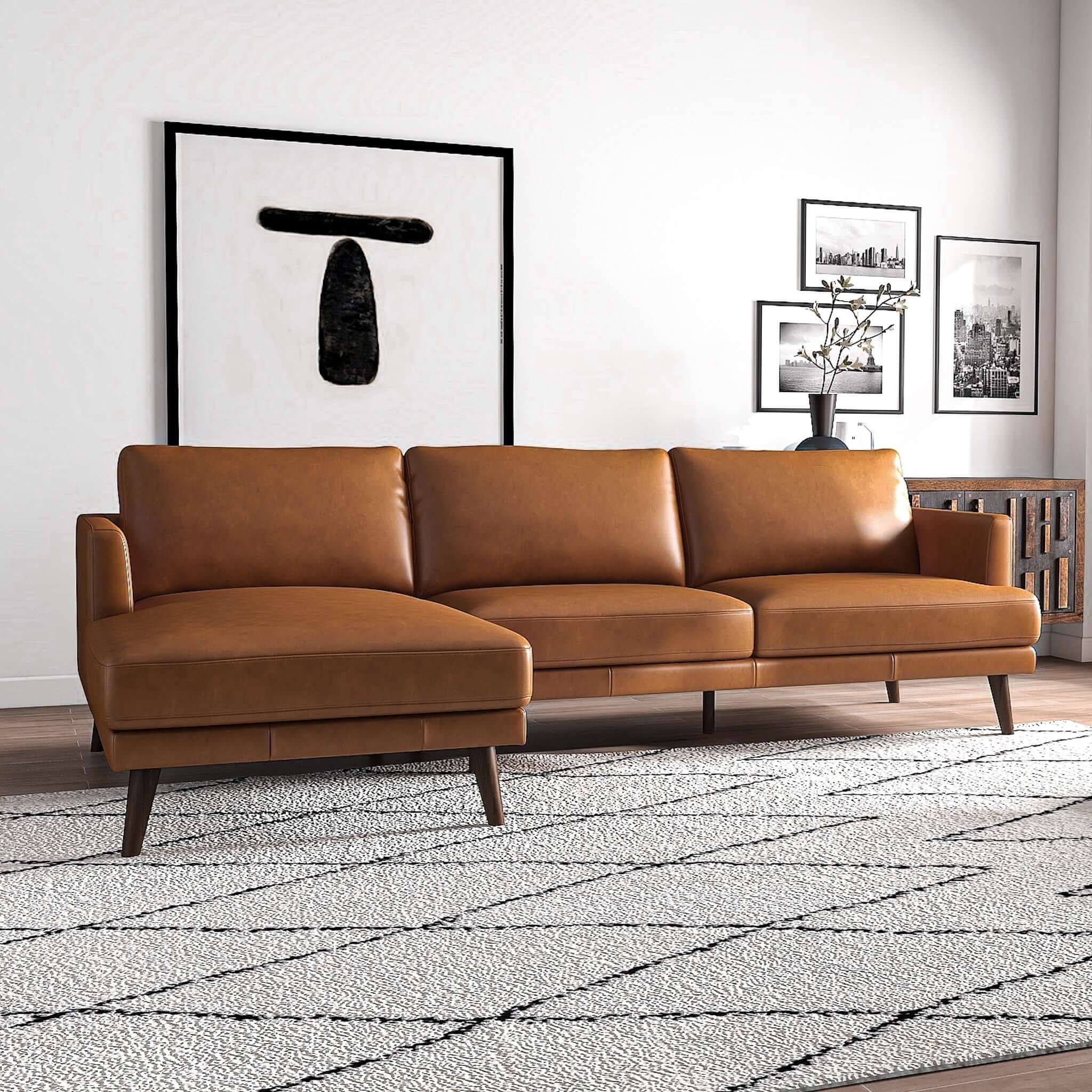 Lore L-Shaped Genuine Leather Sectional