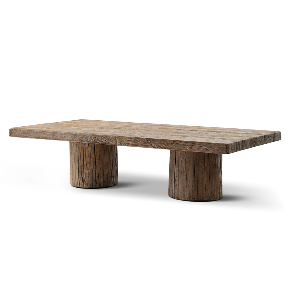 Arbor 60" Solid Reclaimed Elm Rectangular Plinth Coffee Table, Heritage Medium-Dark